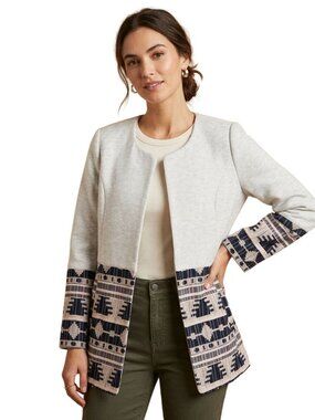 Anthropologie Elevenses Textured Southwest Lined Jacket Cotton Blend Size S